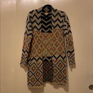 Aztec Print Long Line Cardigan
